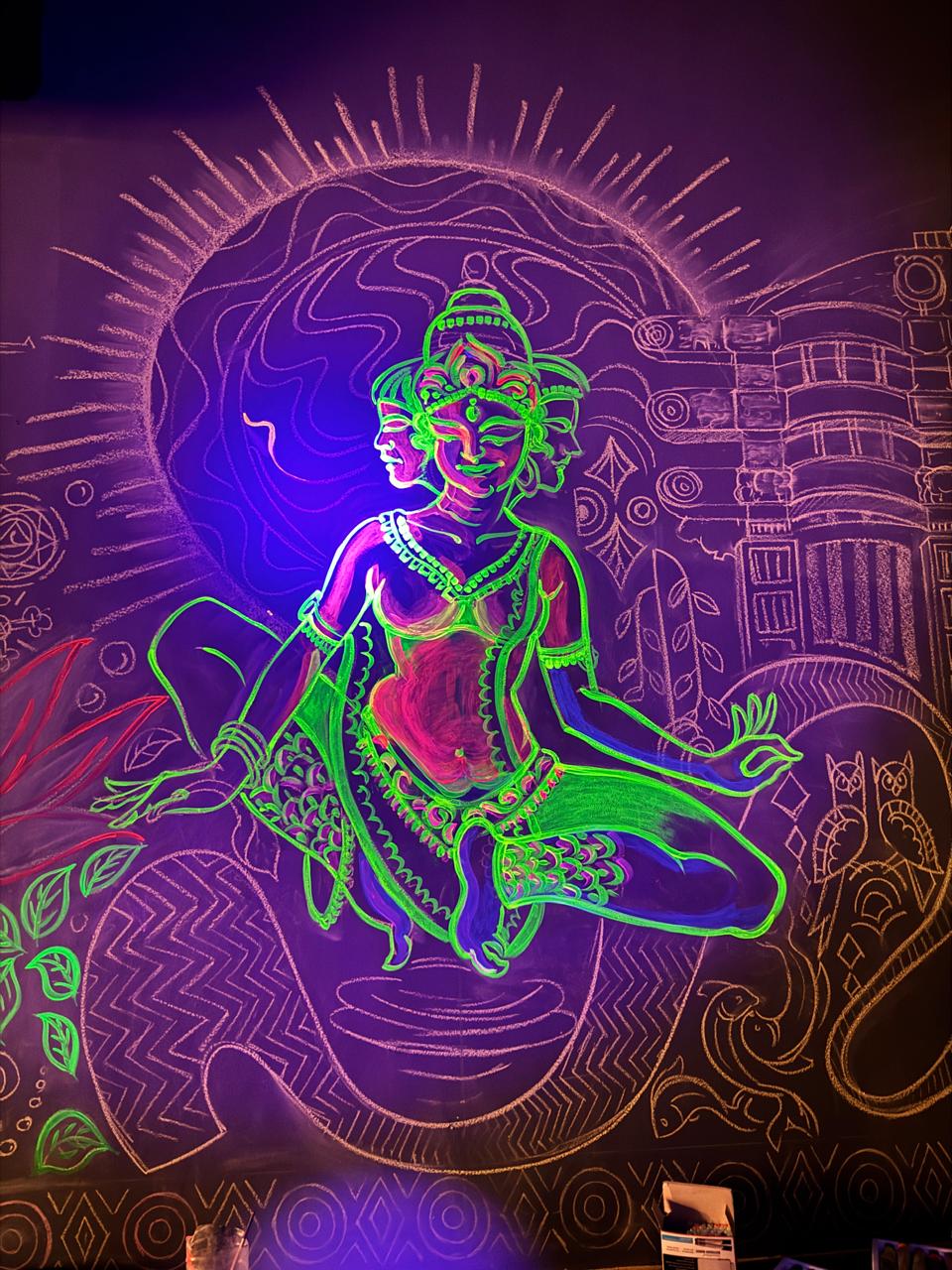 Psychedelic Krishna art in The Dark Room